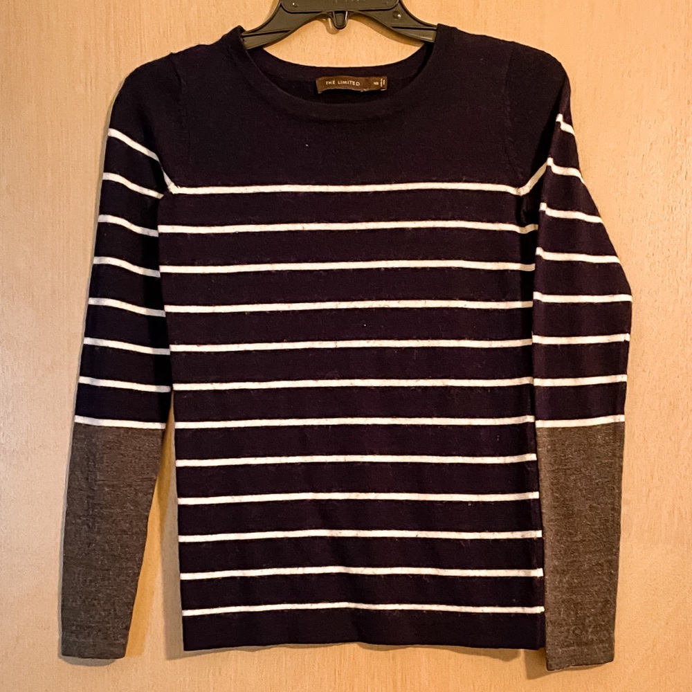 The Limited Navy Blue White & Grey Striped Sweater